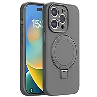 Magnetic Case for iPhone 15 Pro Max/15 Pro/15 Plus/15, Durable Liquid Silicone Cover Support Wireless Charging Kickstand Case,Gray,15 Pro Max 6.7''