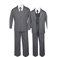 7pc Formal Boy Dark Gray Suits Extra Satin Black Vest Necktie Set S-20 (18)