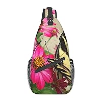 Cross Chest Bag Butterfly And Flower Printed Crossbody Sling Backpack Casual Travel Bag For Unisex