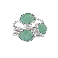 Amazonite Solid 925 Sterling Silver Handmade 3 Stone Ring