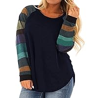 Kancystore Womens Plus Size Tops Color Block Raglan Long Sleeve Shirts Casual Fall Crewneck Sweatshirts