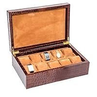 Bello Collezioni - Via Tomacelli Genuine Croco Leather Luxury Watch Case for 10 Watches Made in Italy