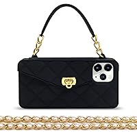 for iPhone 11 Pro Max Handbag Case with Card Holder Wrist Lanyard Shoulder Strap Soft Silicone Gel Cover Wallet Case for Women Luxury Stylish Long Pearl Crossbody Chain Case for iPhone 11 Pro Max