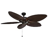 Ceiling Fans Palm Island, 52 Inch Tropical Indoor Outdoor Ceiling Fan with No Light, Pull Chain, Three Mounting Options, 5 Palm Leaf Blades, Wet-Rated - 50207-01 (Bronze)