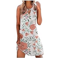 Women Summer Flower Keyhole Neck Mini Tank Dresses Fashion Lounge Cute Sleeveless Beach Tunic Dress for Vacation