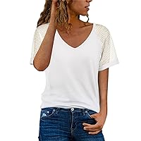 Summer Tops for Women,Womens T Shirts Short Sleeve Striped Color Block Leopard Casual Tops Brown Graphic Tee
