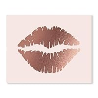Lips Rose Gold Foil Print Blush Pink Poster Decor Wall Art Kiss Love Makeup Fashion Girl Room Nursery 8 inches x 10 inches A35