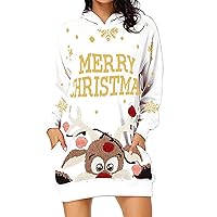 EFOFEI Women's Cute Christmas Sweatshirts Elk Printed Funny Hoodies Snowflake Elk Tops with Pocket