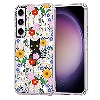 MOSNOVO for Galaxy S23 Plus Case, [Buffertech 6.6 ft Drop Impact] [Anti Peel Off] Clear Shockproof TPU Protective Bumper Phone Cases Cover with Black Cat in Garden Design for Samsung Galaxy S23 Plus