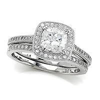 Sterling Silver Micro Pave Hand Set Cubic Zirconia Halo 6mm Cushion-Cut Center Wedding Set or Matching B