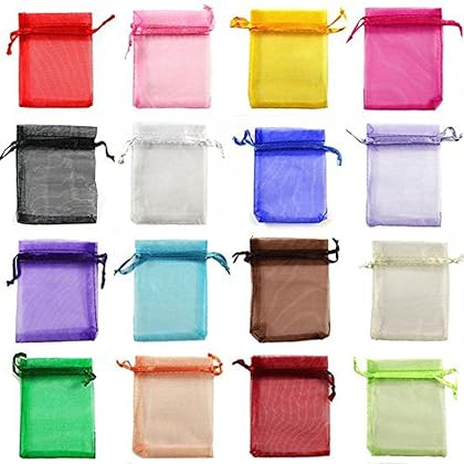 yueton 100 Pieces Assorted Color Organza Drawstring Pouches Candy Jewelry Party Wedding Favor Gift Bags, 3-1/2W 4-1/2L Inch