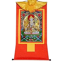 Gandhanra White Tara,Sitatara,Jetsun Dolma, Tibetan Thangka Painting Art,Buddhist Thangka Brocade,Buddha Tapestry with Scroll