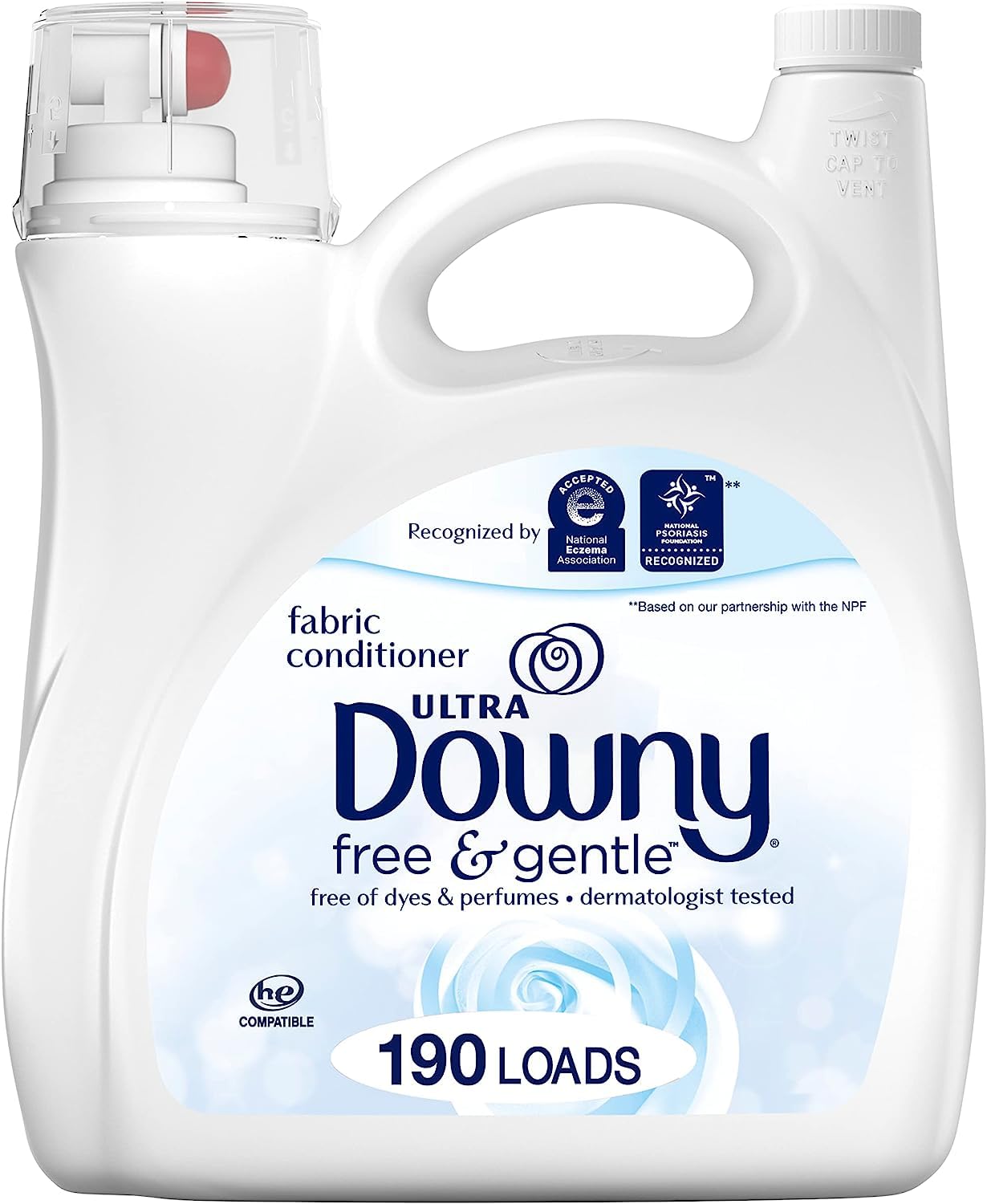 Downy Free & Gentle Laundry Fabric Conditioner (Fabric Softner), 164 Fl Oz, 190 Loads
