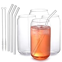 WHOLE HOUSEWARES Drinking Glasses with Glass Straw - Tumbler Glasses for Iced Coffee Glasses - Smoothie Iced Tea and Cocktail Glass Cups for Wine, Soda, Clear Water or Beer fathers day gifts