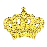 Kleenplus Mini Gold Crown Sew Iron on Embroidered Patches Cartoon Beautiful Crown King Sticker Craft Projects Accessory Sewing DIY Emblem Clothing Costume Appliques Badge