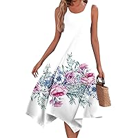 Casual Summer Dress Summer Dresses for Women 2024 Vintage Floral Print Casual Fashion with Sleeveless Round Neck Flowy Swing Dress Purple XX-Large