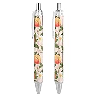 Peaches with Flowers And Leaves Retractable Ballpoint Pen 0.5mm Ball Pens Smooth Writing With Comfortable Grip Office Supplies For Men Women