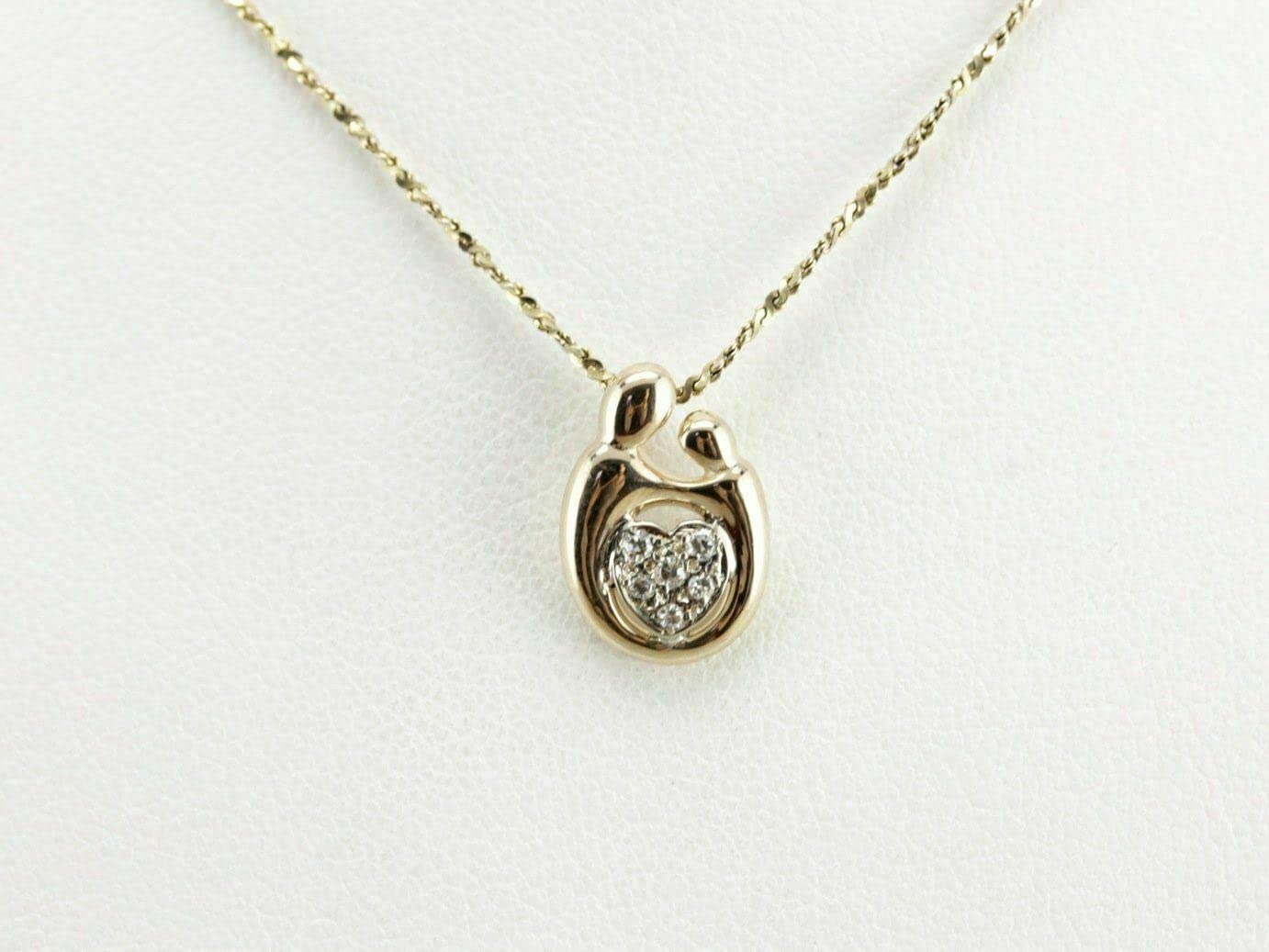 1/4 CT Round Cut Prong Set VVS1 Diamond Mother Child Love Heart Pendant Necklace 14K Yellow Gold Over Sterling Silver for Mother's Day Free 18