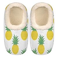 Tropical Summer Pineapple House Slippers for Women/Men, Non-Slip House Slipper Socks, Plush Lined Slippers Shoes for Boys Girls Teens Indoor Bedroom (Yellow Fruit)
