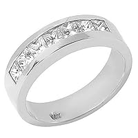 14k White Gold Mens Princess Cut 7-Stone Diamond Ring 1.26 Carats