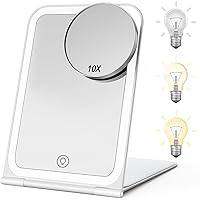 Lighted Travel Makeup Mirror, Portable Travel Mirror 10X Magnification with 72 LED Lights & Stepless Dimming 3 Color Rechargeable Cosmetic Mirror Travel Essentials