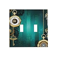 Wall Plate Steampunk Watches Keys And Chains 2-Gang Light Switch Plate Duplex Toggle Switch Covers For Bedroom Kitchen Home Decor