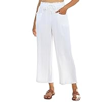 siliteelon Wide Leg Linen Pants for Women Summer Capri Palazzo Flowy Pants Casual Loose High Waist Trousers with Pockets