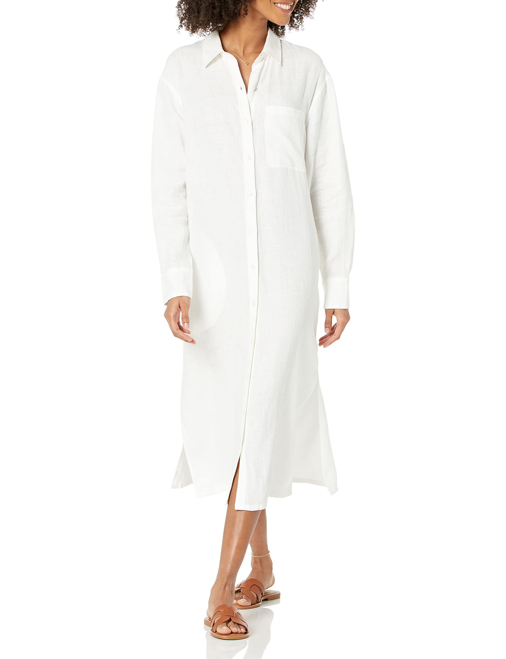 The Drop Women's Fiona Relaxed Linen Midi Shirt Dress