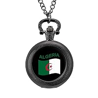 Flag of Algeria Classic Quartz Pocket Watch with Chain Arabic Numerals Scale Watch
