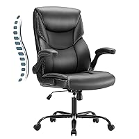 Sweetcrispy Computer Gaming Chair, Ergonomic Office Chair Heavy Duty Task Desk Chair with Flip-up Arms, PU Leather, Adjustable Swivel Rolling Chair with Wheels, Black