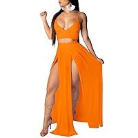 Rela Bota Women's Sexy Summer 2 Piece Maxi Chiffon Dress Crop Top Skirt Set Beachwear Cover Up