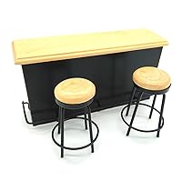 Dollhouse Taproom Bar Counter with 2 Stools 1:12 Miniature Furniture Decor