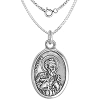 Sterling Silver St Peter and St Paul Medal Necklace Oxidized finish Oval 1.8mm Chain