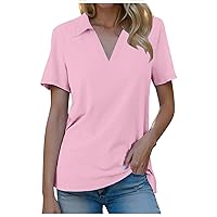 Tshirts Shirts for Women Dressy Button Down Tunic Tops Short Sleeve Floral Print Blouses Henley V Neck Summer Clothes