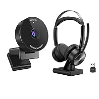 EMEET 1080P Webcam and Wireless Headset, USB Webcam with Microphone & Physical Privacy Cover, Noise-Canceling Mic, HS80 Bluetooth Headset with Noise Canceling Microphone, Charging Base