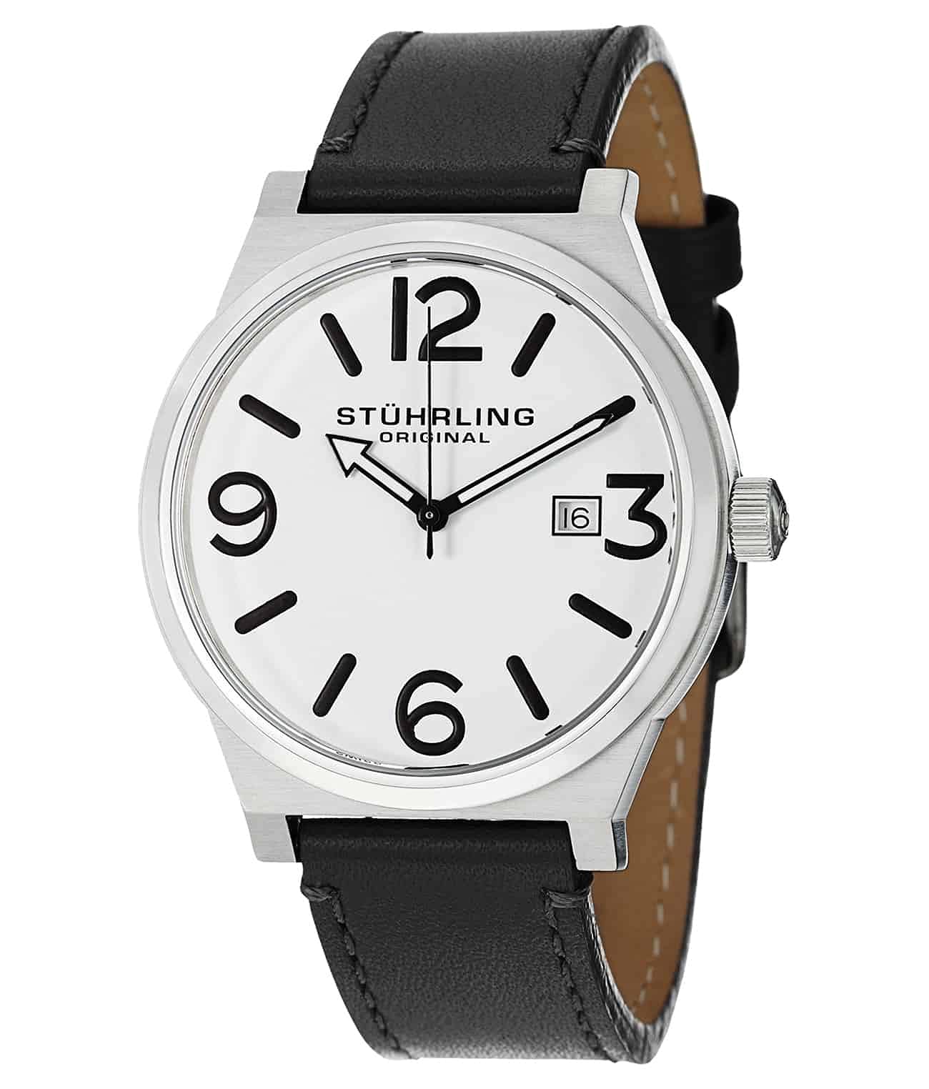 Stuhrling Original Men's 454.33152 Leisure Eagle Osprey Swiss Quartz Date Black Leather Strap Watch