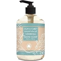 Olivia Care Liquid Hand Soap Verbena & Olive Oil. All Natural - Cleansing, Germ-Fighting, Moisturizing Hand Wash for Kitchen & Bathroom - Gentle, Mild & Natural Scented - 18.5 OZ