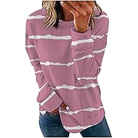 Striped Sweatshirt For Womens Fashion Long Sleeves Round Neck Cute Sweatshirts Pullover Fall Winter Daily Shirts