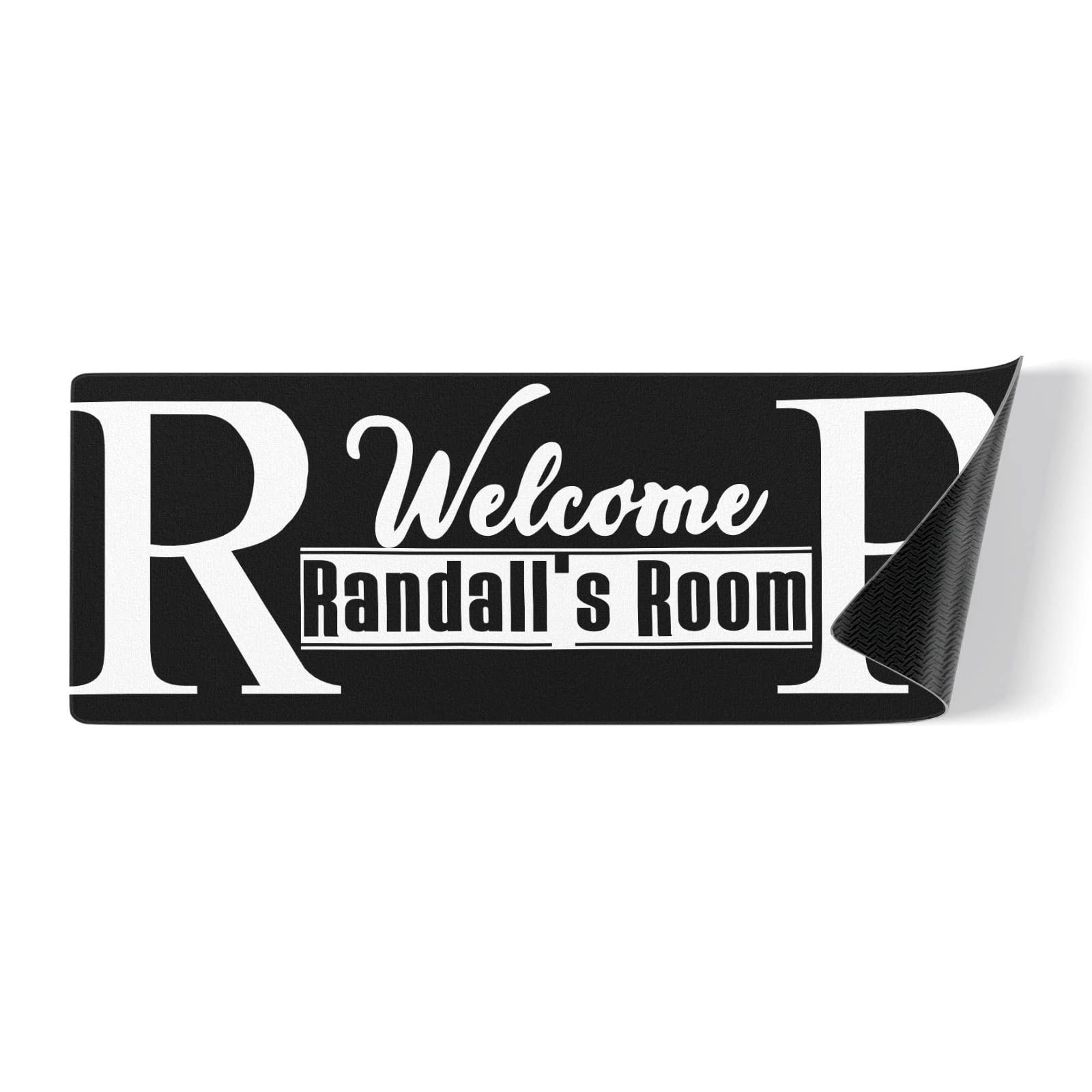 Custom Welcome Room Black White Kitchen Mats with Name Text Non Slip Soft Rubber Doormats Runner Carpets Rugs for Bathroom Bedroom Laundry Decor 48x17 Inch
