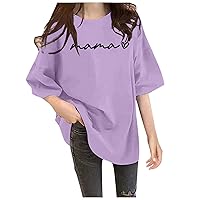 Women Tshirts Crew Neck Curved Hem T-Shirts Soft Lace Loose Tees Boat Neck Womens T-Shirts