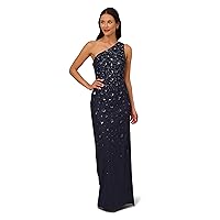 Adrianna Papell Women's One Shoulder Beaded Gown, Dusty Navy