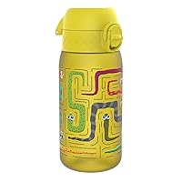 Ion8 Kids Water Bottle, 350 ml/12 oz, Leak Proof, Easy to Open, Secure Lock, Dishwasher Safe, BPA Free, Carry Handle, Hygienic Flip Cover, Easy Clean, Odor Free, Carbon Neutral, Yellow, Snakes Design