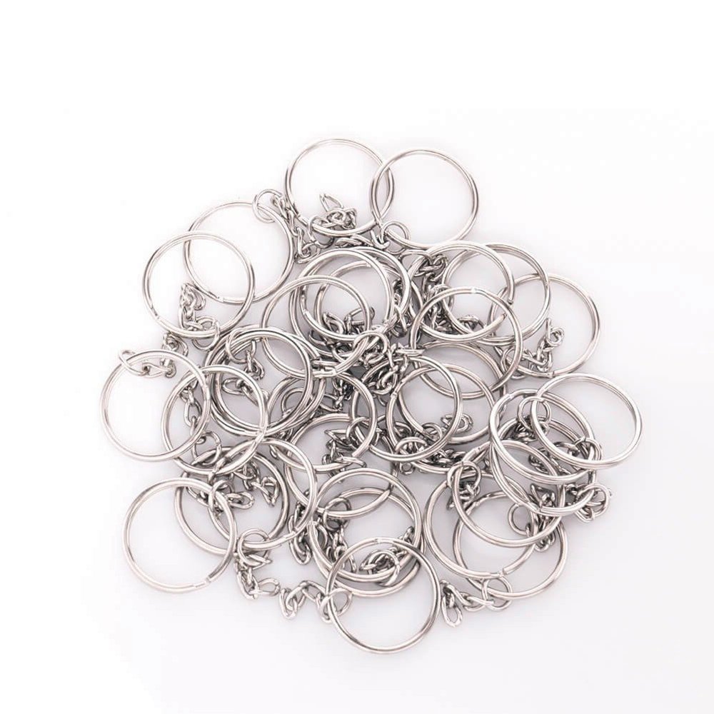  KINGFOREST 100PCS Split Key Ring with Chain 1 inch and Jump  Rings, Silver Color Metal Parts with Open Jump Ring and Connector.