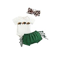 Newborn Infant Baby Girl Outfit 3pcs Letter Print Western Clothes Sets Short Sleeve Tassel T-Shirts Shorts