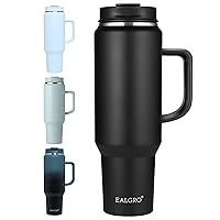 50 oz Tumbler with Handle, Insulated Tumblers with Lid and Straw, Large Metal Sports Water Bottle Jug, Thermal Stainless Steel Travel Coffee Mug Cup, Black