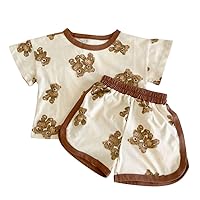 Baby Boy And Girl Bear Pattern Color Matching Short-Sleeved Top Combo Shorts 2-Pieces Sets
