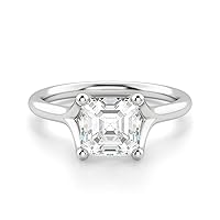 Kiara Gems 2 Carat Asscher Moissanite Engagement Ring, Wedding Eternity Band Vintage Solitaire Halo Setting Silver Jewelry Anniversary Promise Vintage Ring Gift for Her