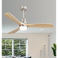 Sofucor Indoor Outdoor Ceiling Fans with Light, 52 Inch Ceiling Fan with Light Remote Control, 3 Wood Blades with Dimmable 18W LED Light, 3 Colors Temperatue, Reversible DC Motor, 6-Speed, Timer