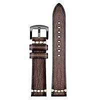 Handmade Genuine Leather Watch Strap 20mm 22mm24 For Rolex Citizen Omega MIDO HUAWEI GT men's Watchband Brown blue green grey (Color : 26mm, Size : Black Black Clasp)
