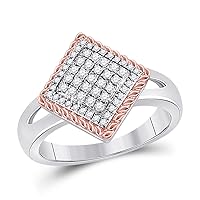 The Diamond Deal 10kt Two-tone Gold Womens Round Diamond Rope Offset Square Cluster Ring 1/4 Cttw
